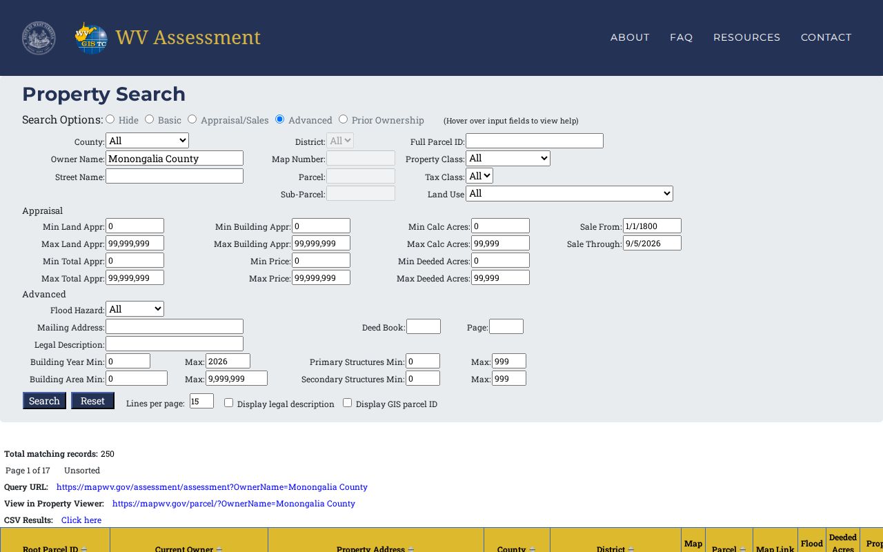 Morgantown residents directory assessment search