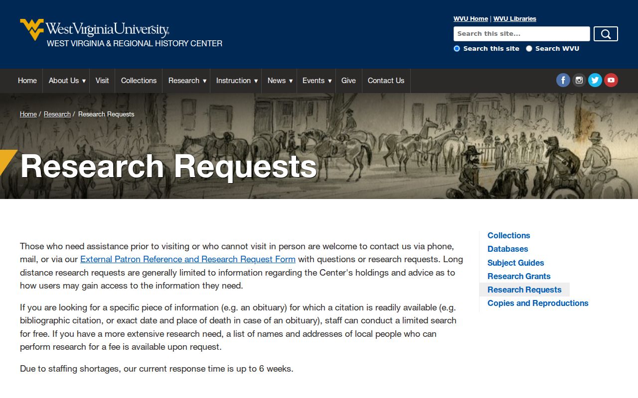 WVU Regional History Center research request route for Morgantown house history
